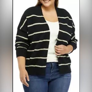 TRU Self Womens Black White Striped Open Front Cardigan‎ Sweater Plus Size 0X